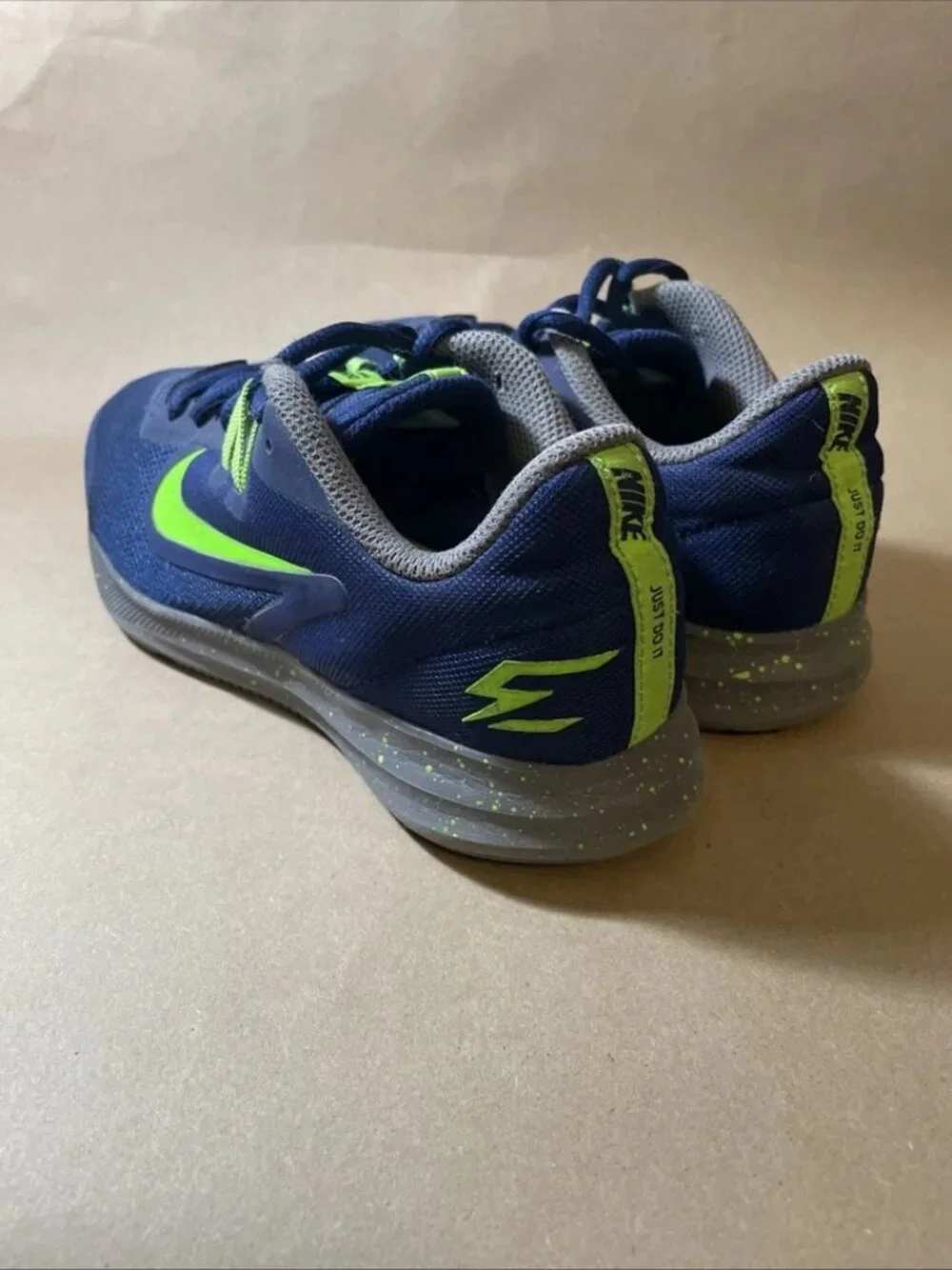 Nike Downshifter 9 RW Sneakers Dark Blue Neon Green Size 3.5 Youth